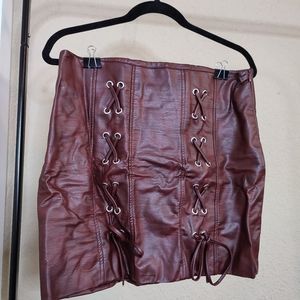 Shinestar Faux Leather Lace Up Mini Skirt